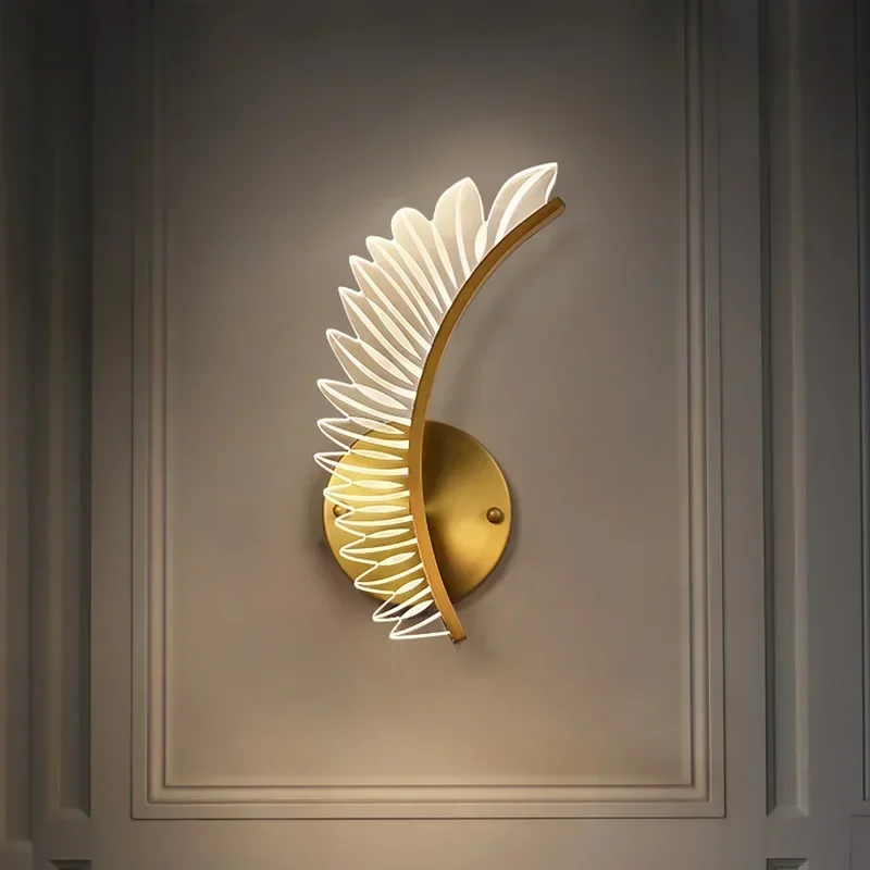 Nordic modern art bedside feather wall lamp light luxury living room aisle model room background wall decoration wall lamp lamp