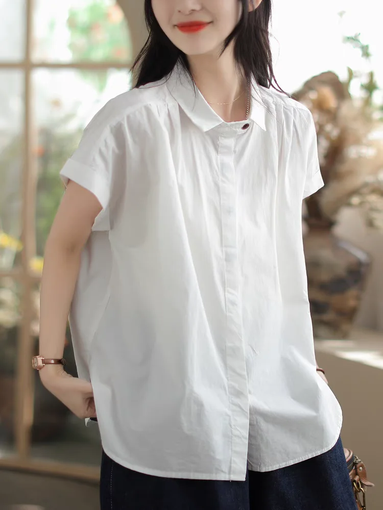 Sli Unique Summer irt Damski ort Sve Pure Color Slimming Versatile Top Quali Material Comfortable Fit Collar