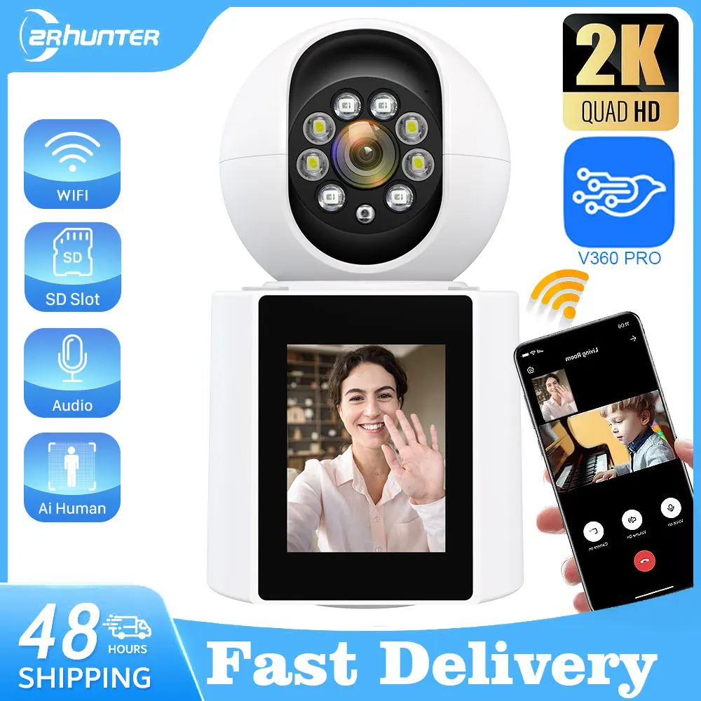 4MP Wireless PTZ Cameras 2.8 Inch IPS Screen Video Calling Smart Wifi Camera Indoor Baby Monitor Auto Tracking CCTV Camera ICSEE