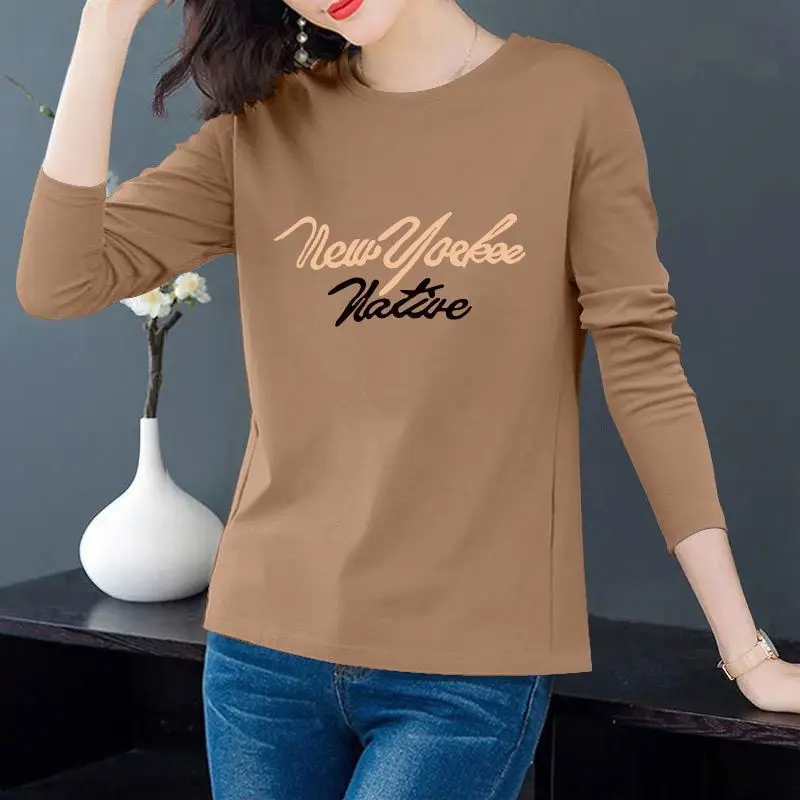 Fashion Printed Letter Loose All-match T-Shirt Women's Clothing 2023 Autumn New Oversized Casual Pullovers Commute Tee Shirt image 4