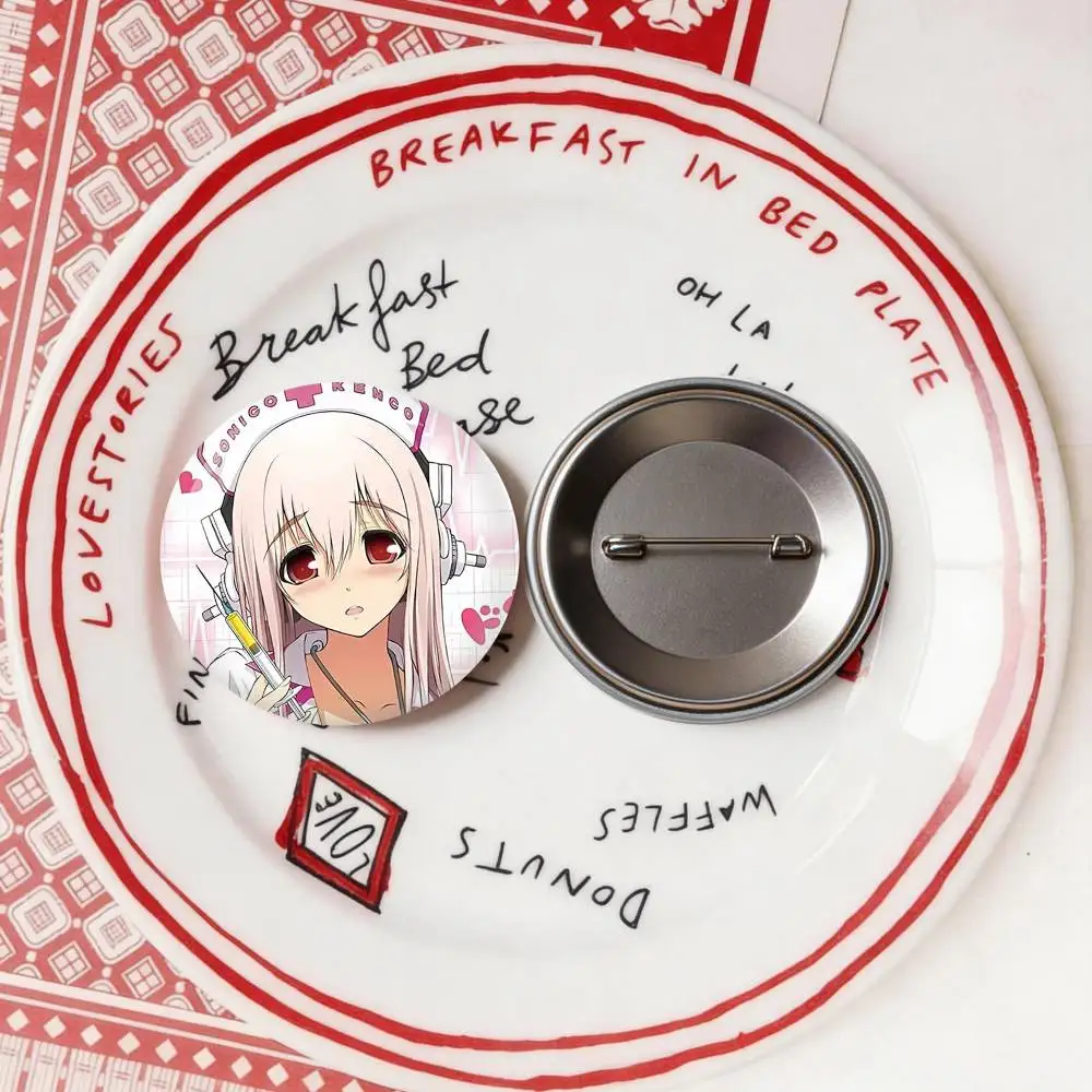 S-Super S-Sonico-o Badge Tinplate Soft Button Pin Brooch Metal Badge Custom Jewelry Accessories Hat