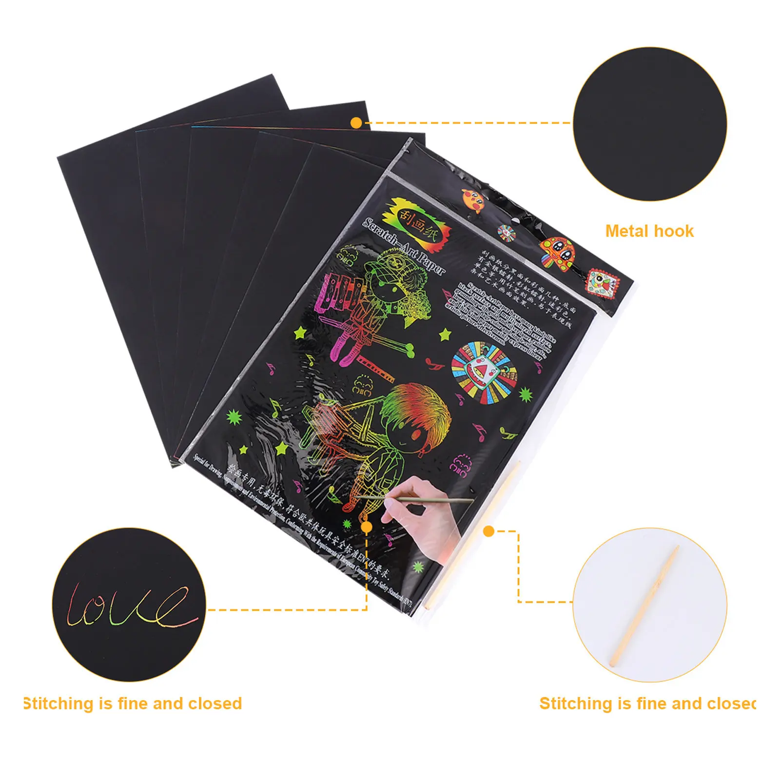 2Pack Papers Black Premium Quality Safe Scratch Off Notes for Kids DIY Drawing Kindergarten Primary School Use