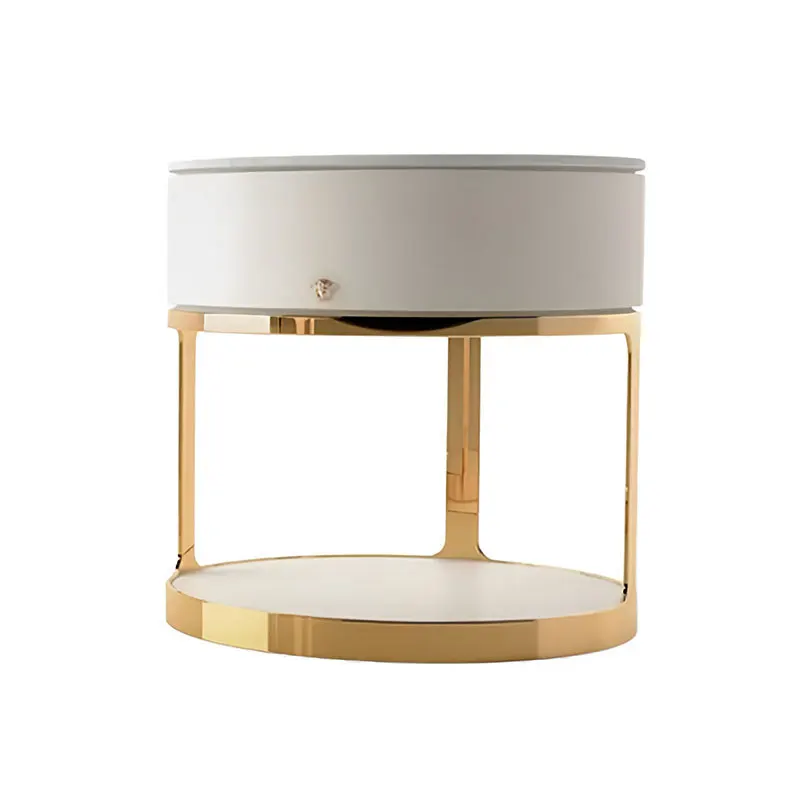 

Light Luxury Premium Bedside Table Household Bedroom Stainless Steel Marble Bedside Cabinet Shelf