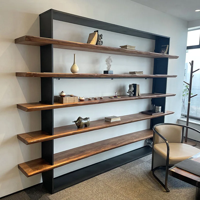 

American original solid wood bookshelf, living room wall shelf, retro office simple