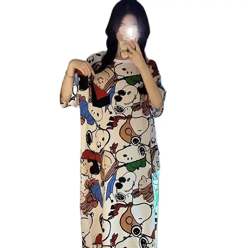 NEW cartoon print Funny Snoopy lady's new fun and creative cute soft comfortable and skin-friendly loose round neck pajama dress