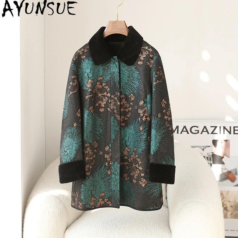 

AYUNSUE пальто из 100% натуральной шерсти для женщин, модные куртки средней длины с принтом, женская одежда, новинка 2023 года, верхняя одежда, Ropa Para Mujer