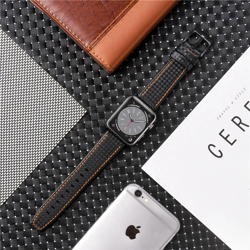 

Carbon Fiber Genuine Leather band For Apple Watch Series 10 9 8 7 6 SE 5 46mm 41mm 45mm 40mm 44mm strap for iWatch Ultra 2 49mm