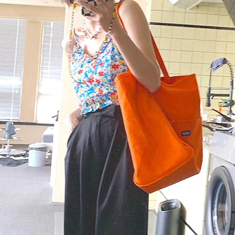 Koreanischen stil Leinwand Tragetaschen Für Frauen Große Kapazität Handtasche Casual Schulter Tasche Einkaufstasche Gilr Geldbörse – Detail 7
