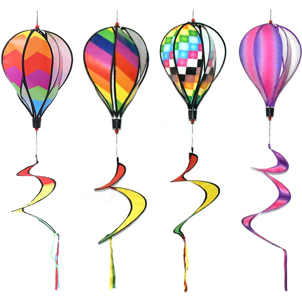 

4 Pcs Colorful Wind Stripe Ornament Garden Decorations Rainbow Spinners Yard Hot Air Balloon Hanging Spiral Windmill Cloth