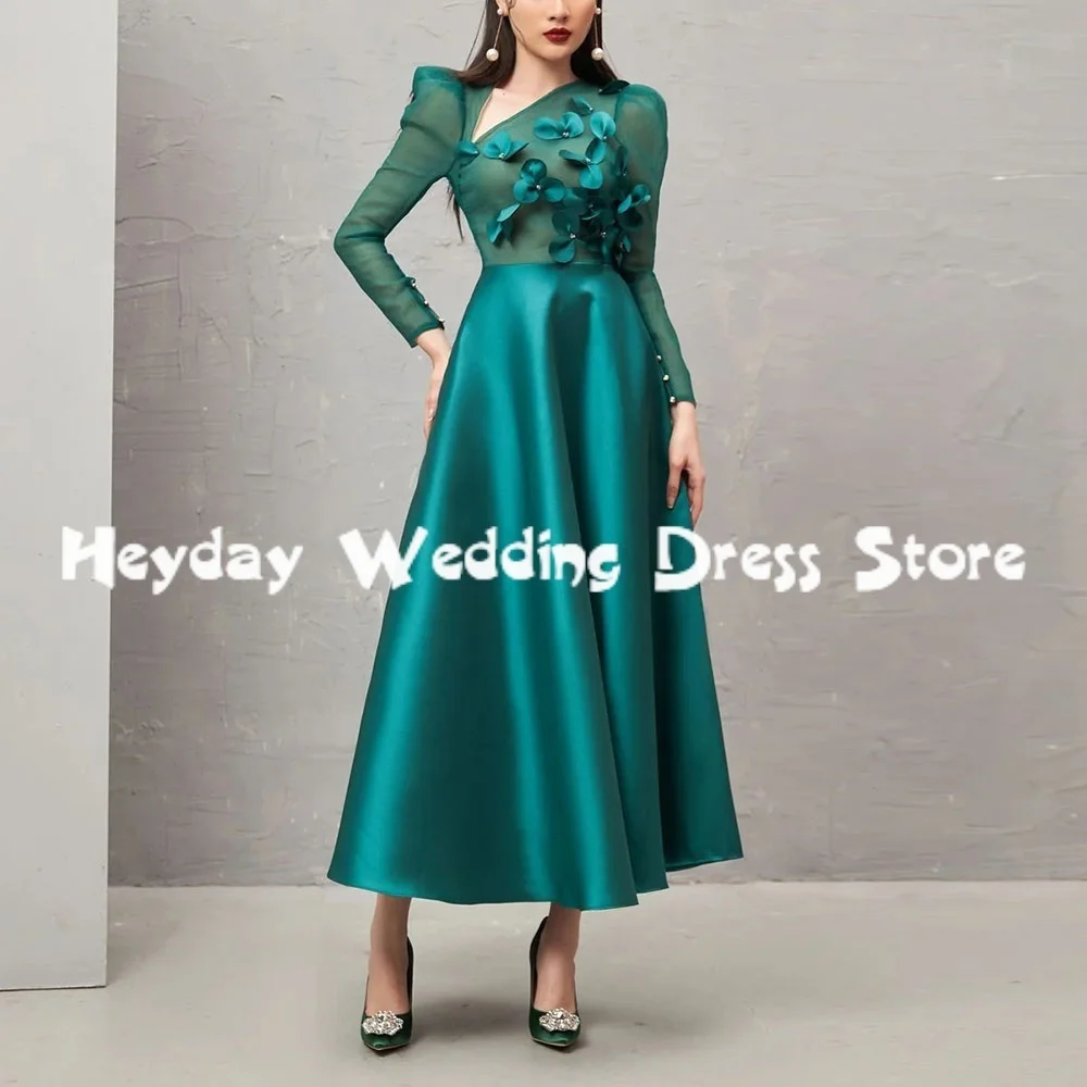 

Heyday Women's V-neck 3D Flowers A Line Evening Dresses With Long Sleeveles Ankle-Length Formal Elegant Party Dresses 2025