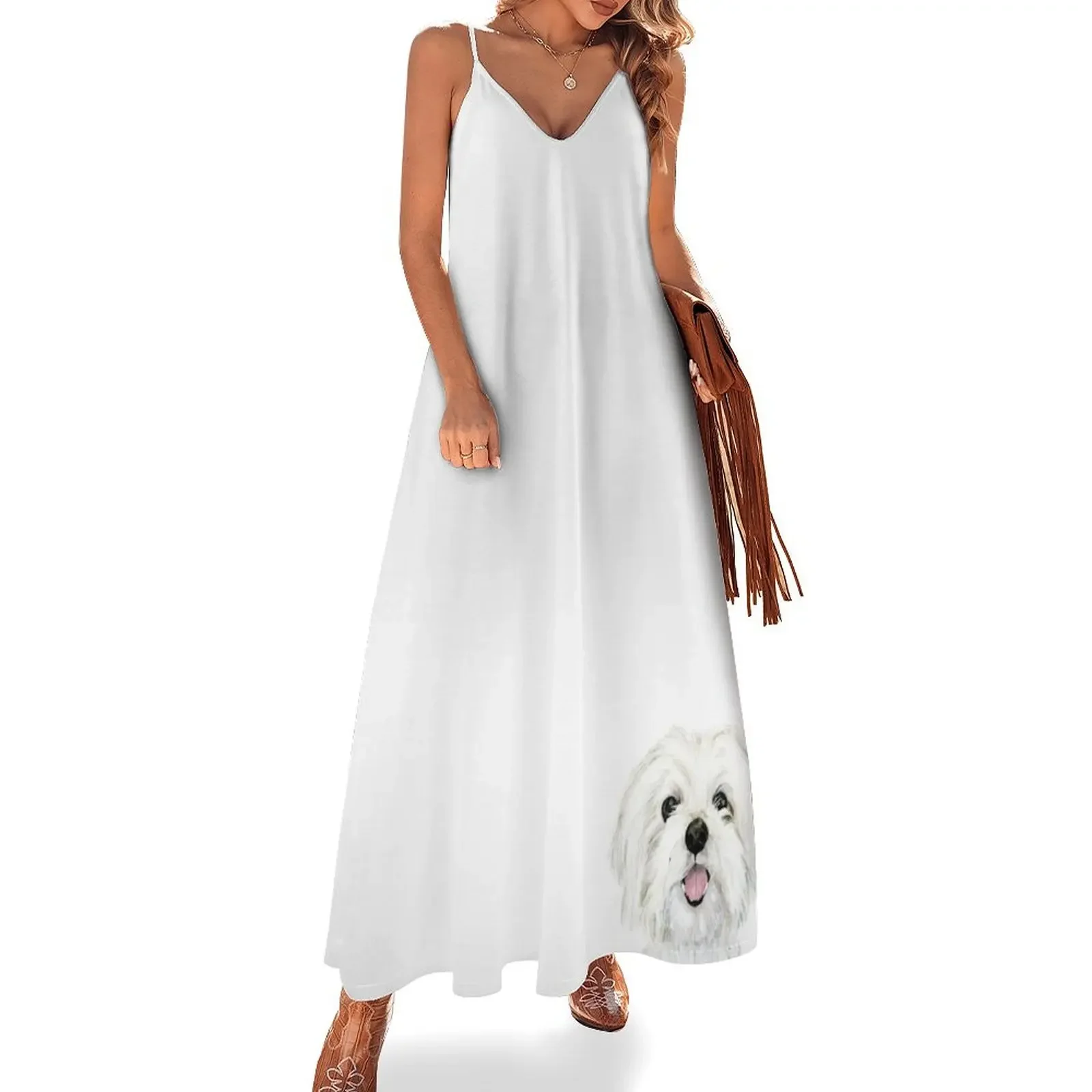 

Cute Maltese pet dog Sleeveless Dress Female clothing elegant dress Dress