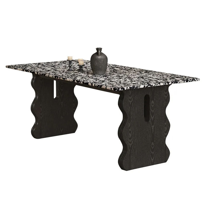 French retro style terrazzo dining table and chair combination household small apartment rectangular high-end medieval