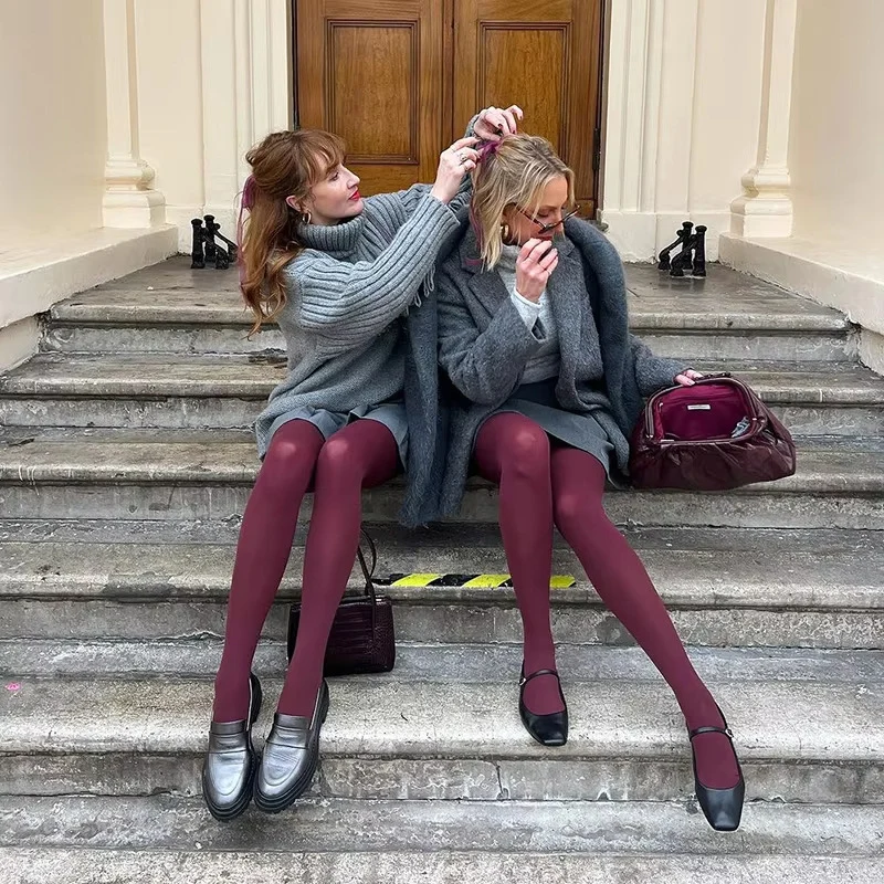 

Autumn Winter Sexy Thick Wine Red Wool Pants Velvet Warm Pantyhose Women Slim Fit Skin Hugging Comfortable Women Leggings New