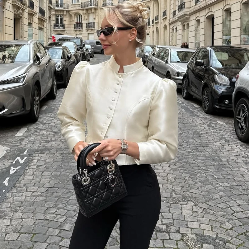 

Tornova Women's Fashion Short Jacket Coat Single Breasted Long Sleeve Slim Outwear Female Commuting Party Jacket 2025 Fall New