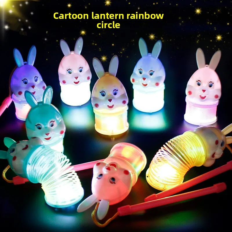 Anello arcobaleno che si illumina al buio con coniglio Lanterna giocattolo Novità Anello arcobaleno con lanterna a forma di cartone animato