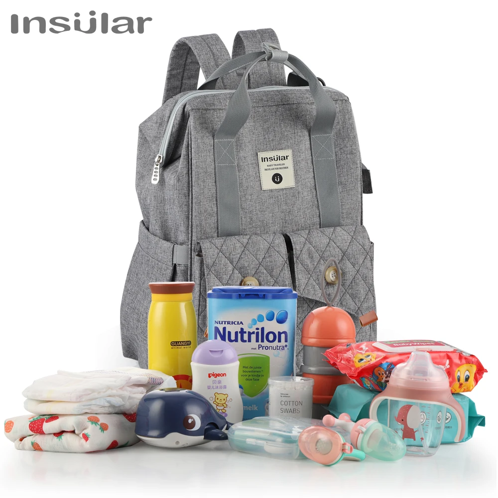

Сумка для подгузников Insular, сумка для мамы, сумка для детских принадлежностей, дорожный рюкзак для смены подгузников для мамы, сумка-органайзер для коляски