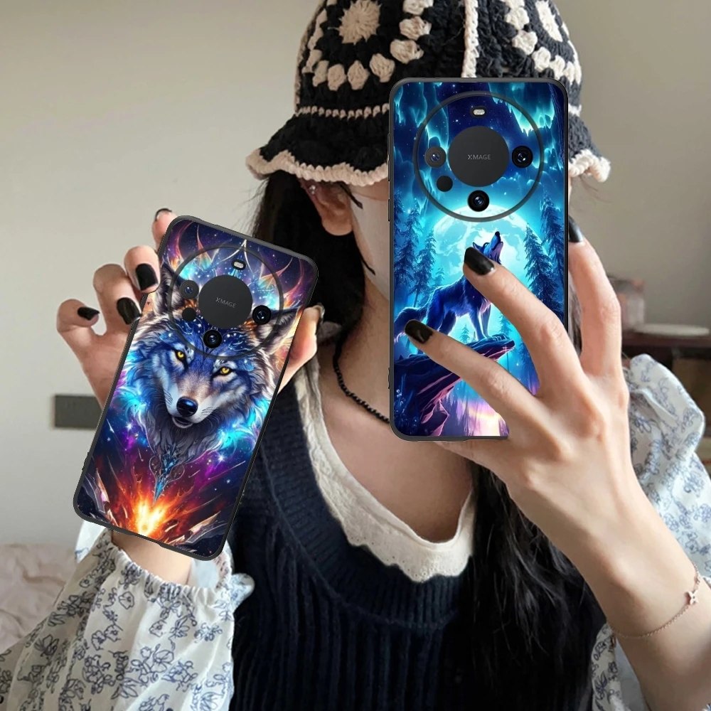 Strong Wolf Painting Mobile Cell Phone Case for Huawei Mate 60 50 40 30 20 10 Pro Plus Lite E 5G Black Soft Phone Cover Shell