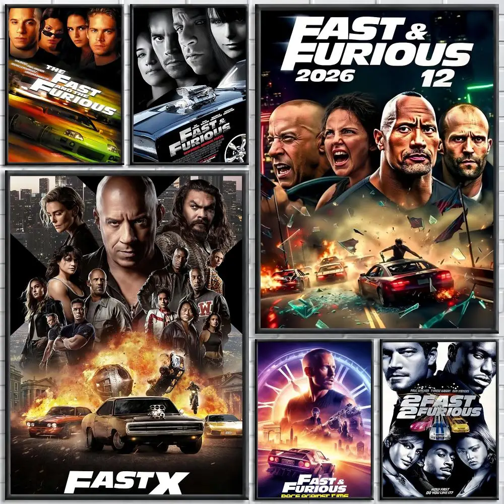 Action Racing F-Fast and Furious Painting Calligraphy Canvas Poster Wall Art for Bedroom Living Room Home Decor Gift