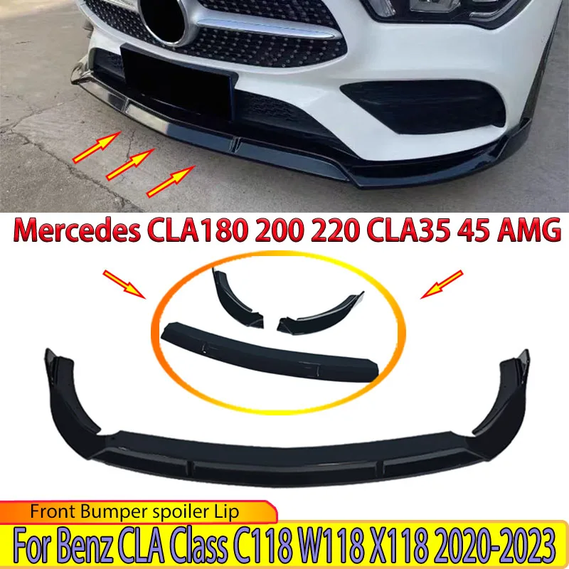 

For Mercedes Benz CLA Class C118 W118 X118 CLA180 200 220 CLA35 45 AMG 2020-2023 Front Bumper Spoiler Lip Chin Splitter Body Kit