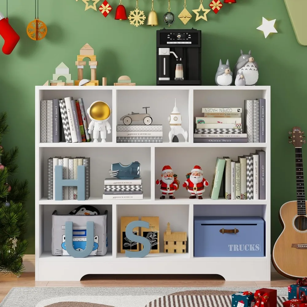 

Book Shelf, 8 Cubes Storage Organizer, 3-Tier Open Shelf Wooden Bookcase, Freestanding White Bookshelf Cube Shelf for Bedroom, L