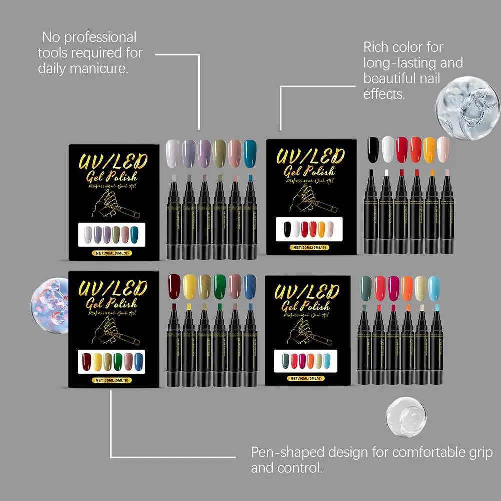 Multi kleur nagellak pen set 3-in-1 gel nagellak pen set sneldrogende nagellak pen DIY nagelverf pen Sneldrogend