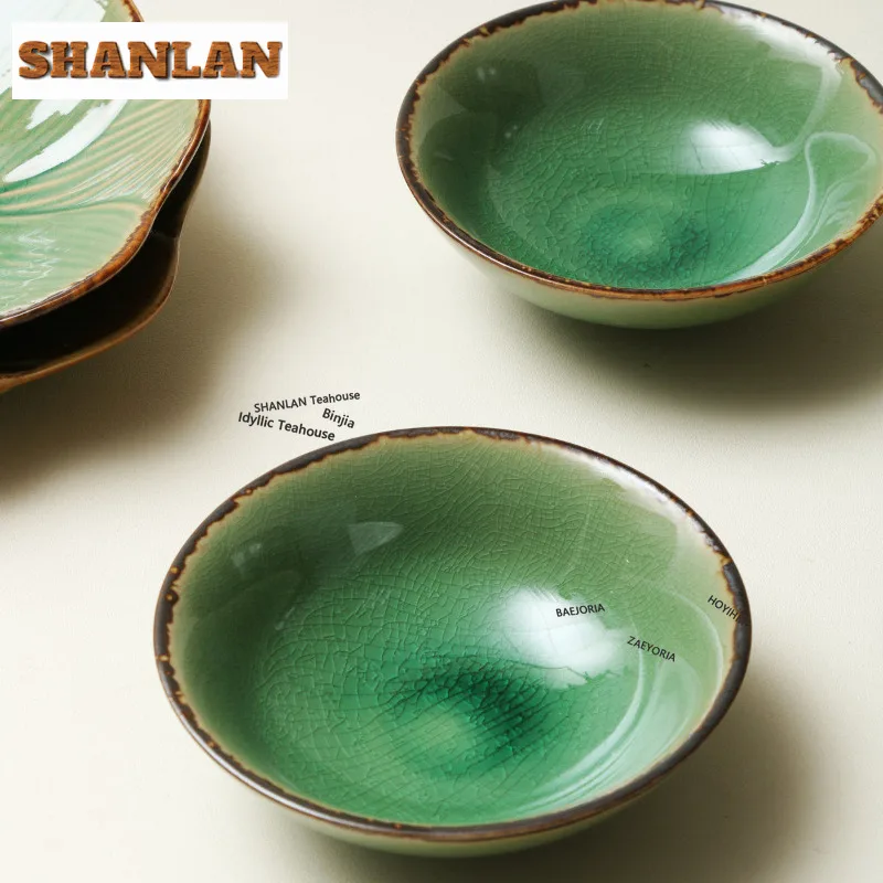 HOYIHM 310ml Crude Pottery Ice Crack Bowl Soup Bowls Food Storage Tray Vegetable Basin Fish Sashimi Bowls Commercial Serveware