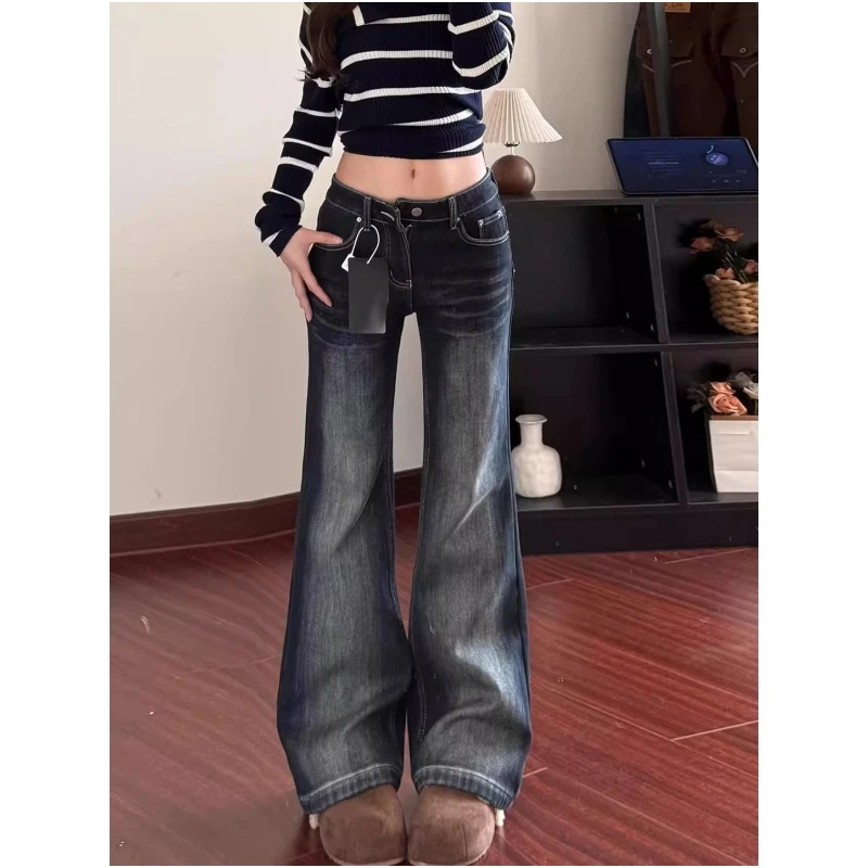 Women's American Retro Bell Bottom Jeans Slimming Elastic Fit Long Trousers Spring Summer New Style for Pear Shaped Body