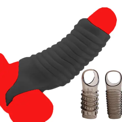 Reusable Penis Extender Sleeve Ball Loop Dual Cock Ring Cage Condom Impotence Erection Sex Aid Cover Erectile Dysfunction MAN