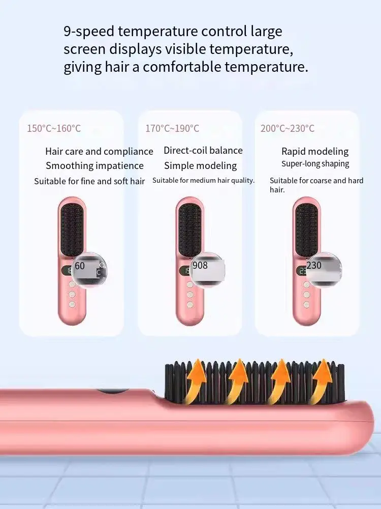 Kgke-مشط لاسلكي محمول للشعر المستقيم ، أيون سالب ، غير ضار ، بانج هوائي ، إبزيم داخلي ، مانع للحروق ، شعر مجعد