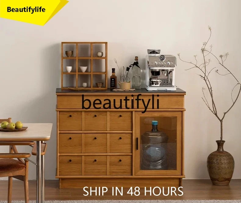 

smt1 Medieval solid wood dining side cabinet integrated locker against the wall multi-functional storage new Chinese tea cabinet