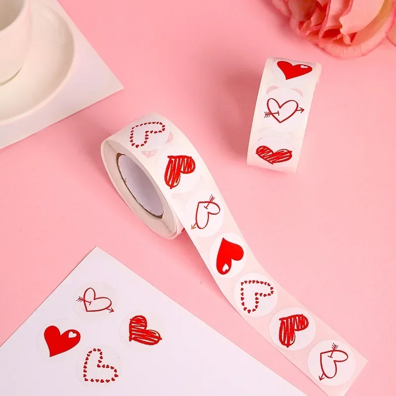 100-500pcs Red Heart Stickers for Valentine\'s Day 1inch/2.5cm Baking Packaging Sticker Envelope Seals Love Decorative Stickers