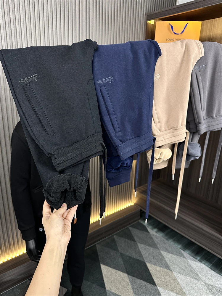 

Men's Knitted Fce Lined Casual Pants Autumn Winter Faion Urban Sle Loose Fit Long Trousers with Cuff Color