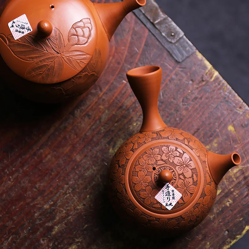 Japan Cinnabar Sand Clay Pot Changsha Original Imported Teapot Yuguang Cherry Carving Side Handle Urgent Pot