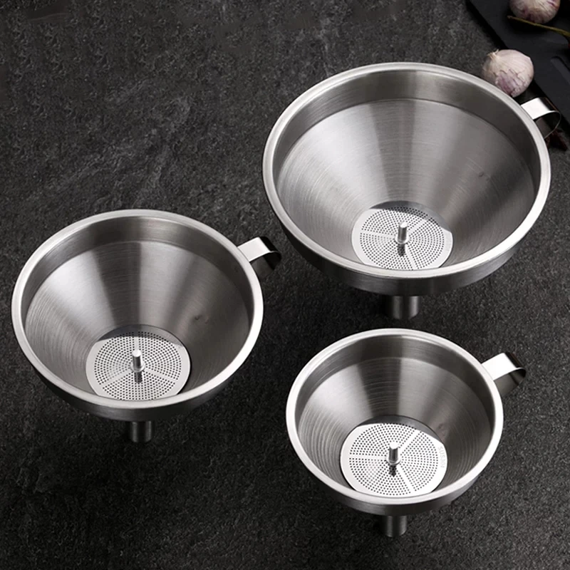 Wide Mouth Stainless Steel Funnel Metal Mini Funnel Spice Cooking Oil Filter Small Large Kitchen Funnel For Filling Bottles Jars