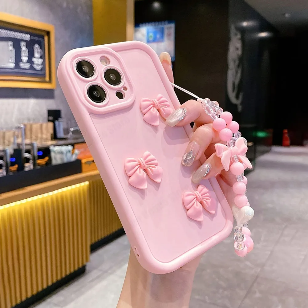 A 55 35 25 3D Pink Cute Butterfly Silicone Soft Case For Samsung Galaxy A55 A35 A25 A15 A05S 4G 5G S24 Plus Cover With Bracelet