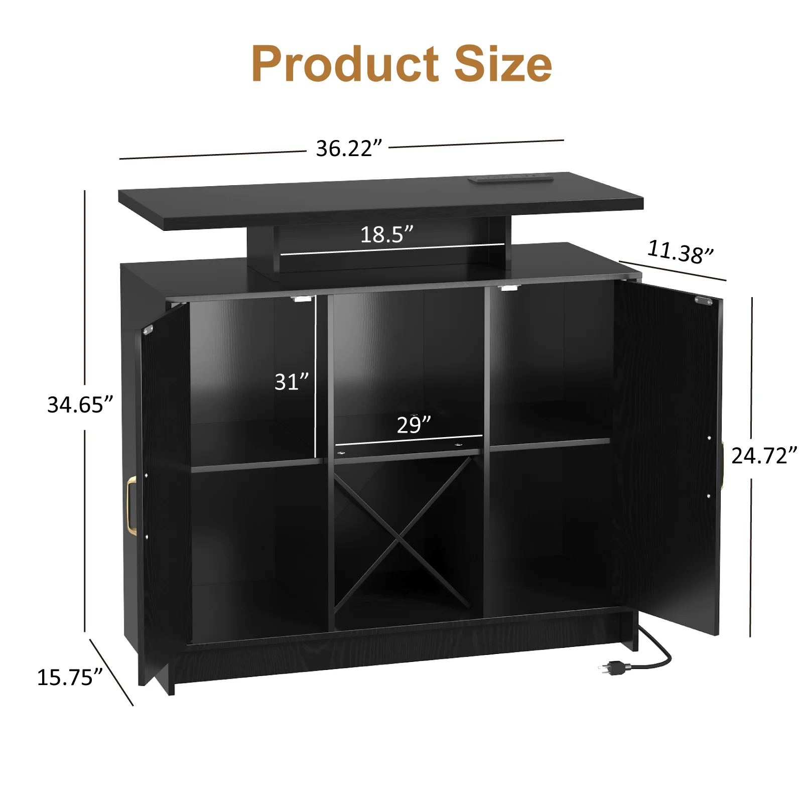 Bar Cabinet with Outlet & LED, Wine Rack & Shelves, Large Storage Liquor Cabinet for Kitchen Living Room, Black/White