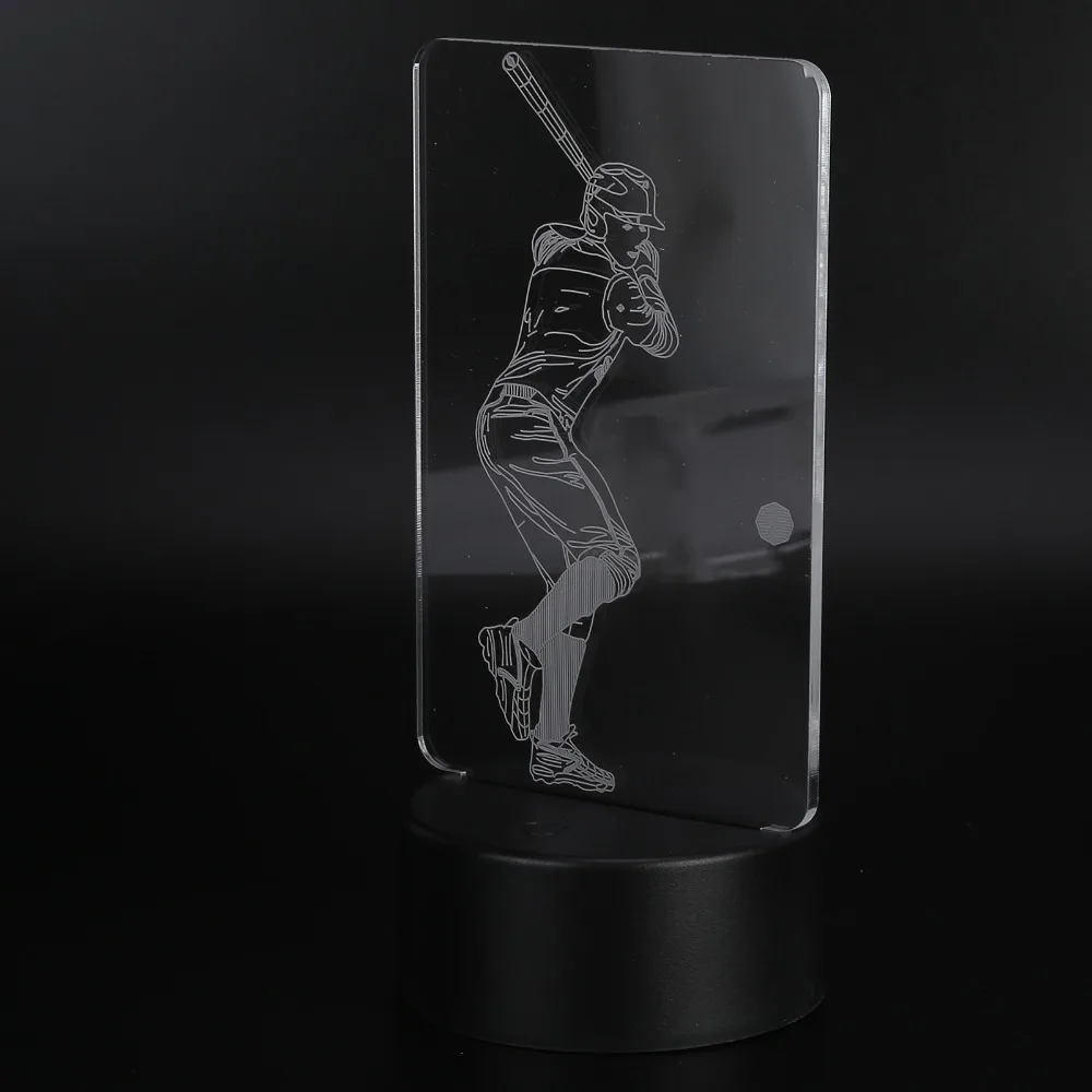 3 Dimensional Night Light 7 Colors Baseball Player Night Lamp USB or Battery Powered LED Light LED Decorative Night Lamp Desk