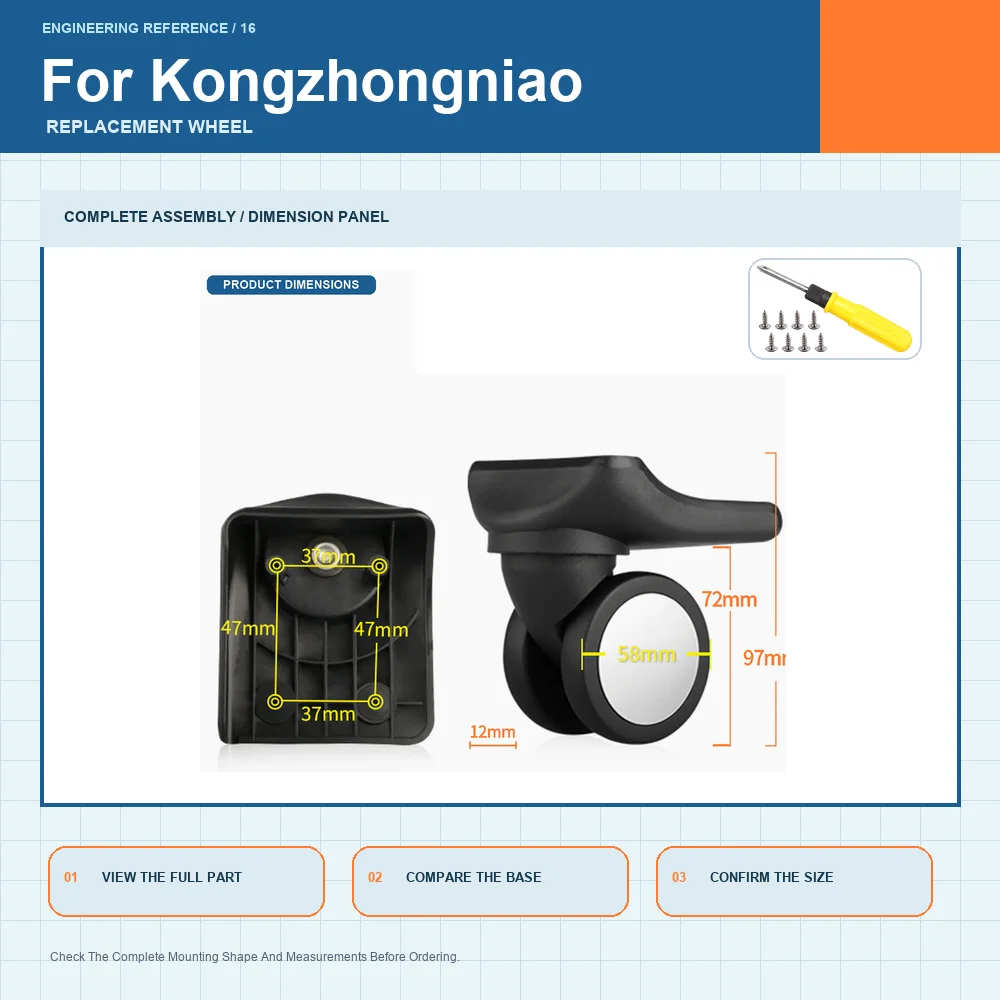 Durable Travel Luggage Replacement Wheel For Kongzhongniao Smooth Rolling Travel Accessory Premium Travel