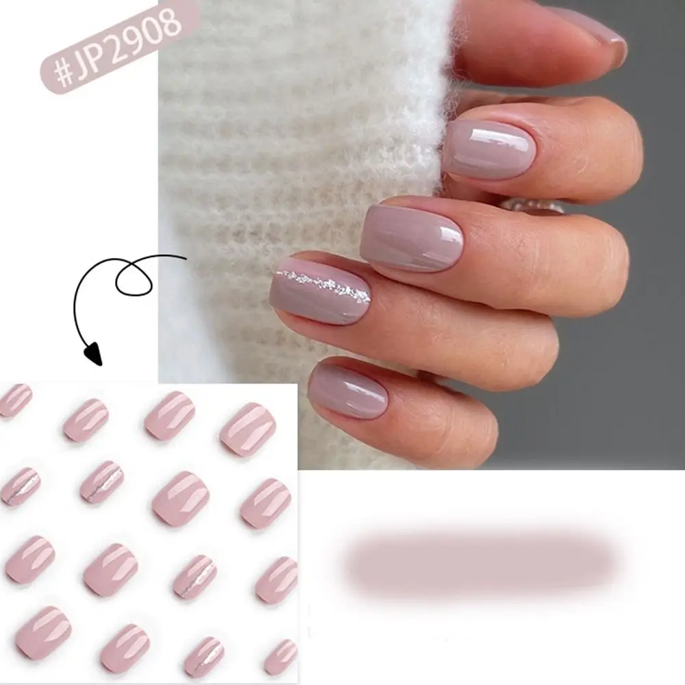 أظافر صناعية قصيرة مستديرة عصرية، أظافر صناعية فرنسية بلون سادة، أظافر بسيطة لامعة بغطاء كامل لصالونات التجميل