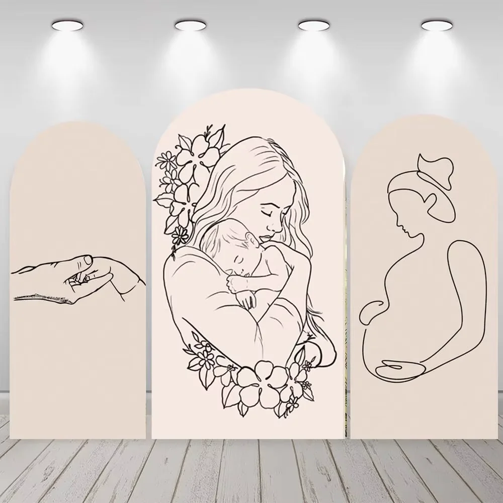 Mehofond مخصص 2-الجانب البيج امرأة حامل صورة ظلية استحمام الطفل غطاء حفلة كيارا قوس جدار خلفية ديكور خلفية الصورة