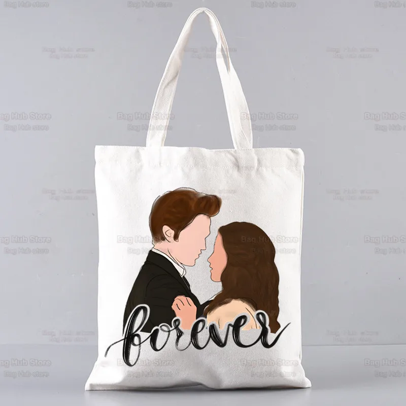 Edward Cullen Bella Twilight Robert Pattinson Canvas Bag Casual Large Hand Bags Women Shopping Handbag Large Capacity Bag