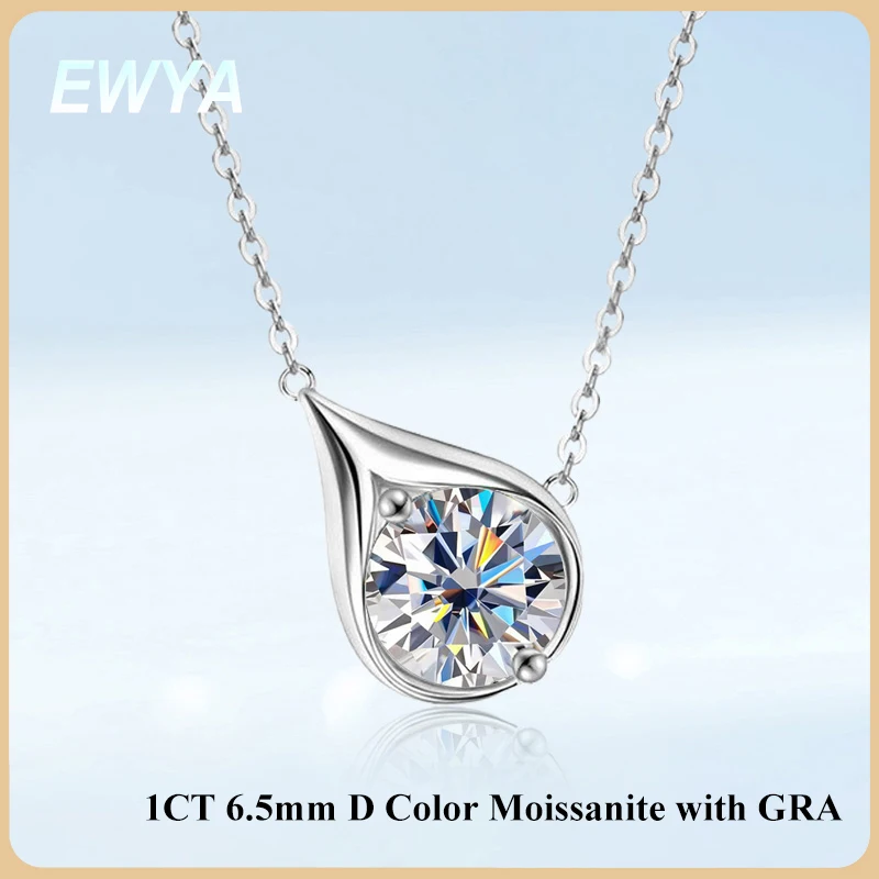 

EWYA Pear Teardrop Shape 1CT 6.5mm D Color Moissanite Pendant Necklace for Woman 925 Silver GRA Certified Diamond Neck Chain
