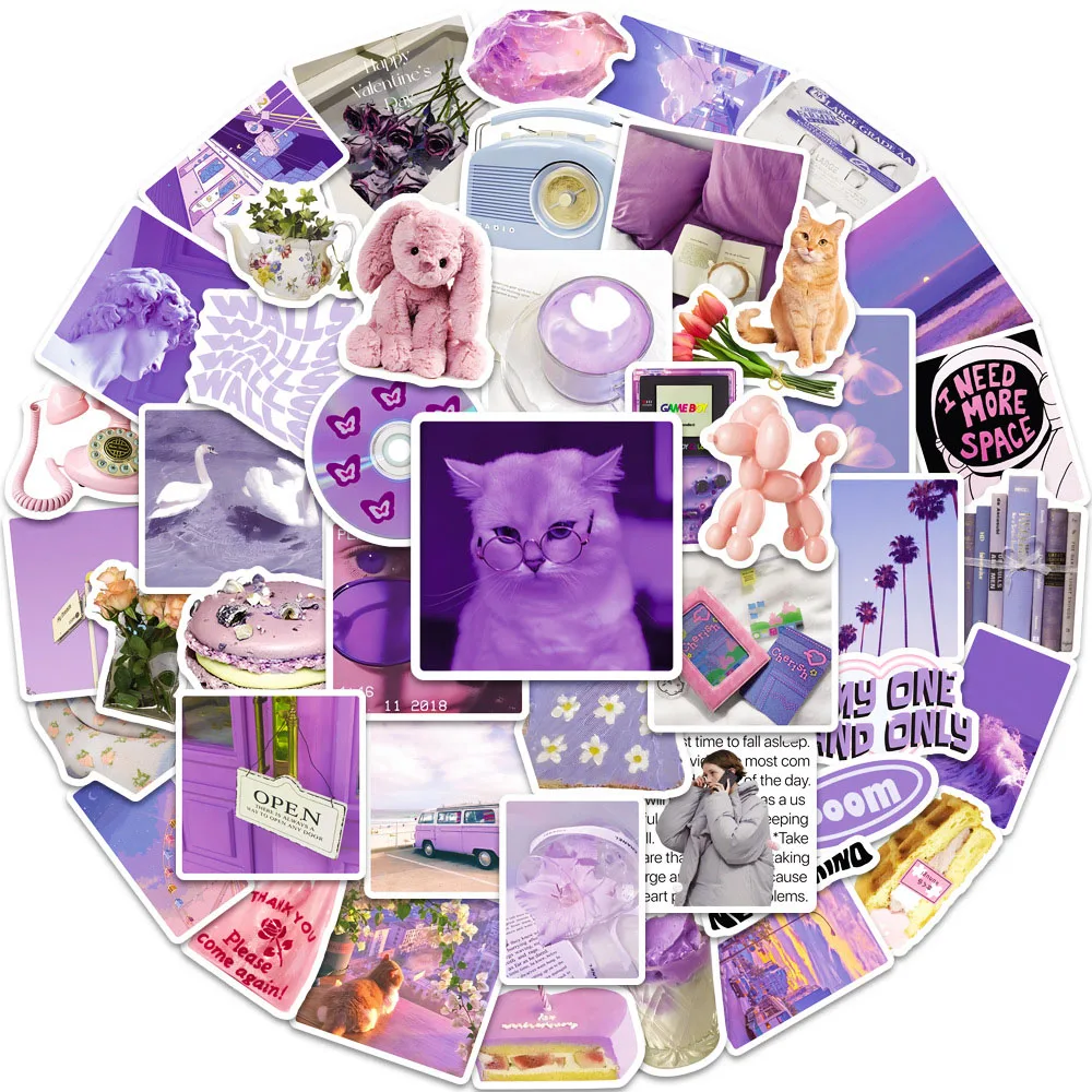 10/30/50PCS Cute Purple Girl Heart Style Ins Stickers Funny Decoration Toy Gift DIY Suitcase Guitar Travel Skateboard Wholesale