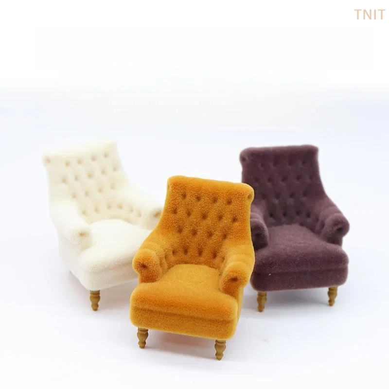 

[J]1Pcs Miniature Single Sofa Chair 1:12/1:20/1:25/1:30 Scale Dollhouse Mini Flocked Armchair Pretend Play Furniture Scene Decor