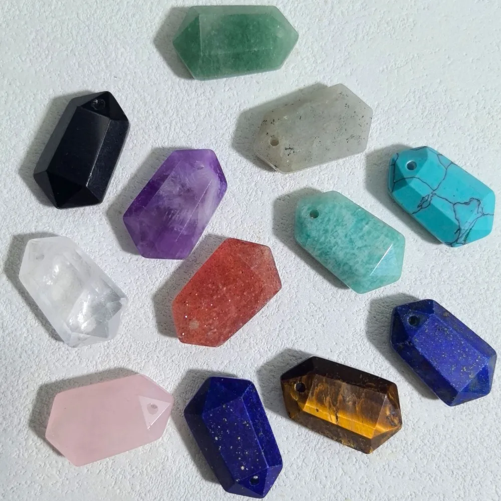 

10 шт., кулон из натурального камня, тигровый глаз, розовый кварц, аметист, двусторонний многоугольник, граненый кулон, брендовое изготовление ювелирных изделий