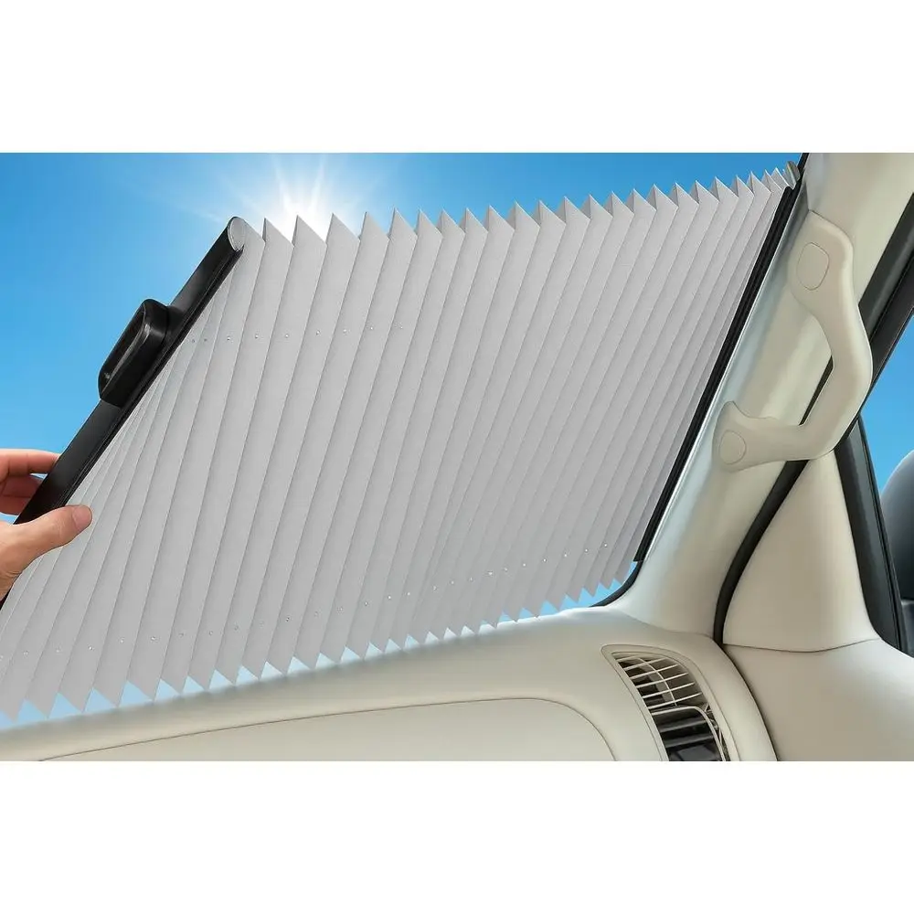 

Retractable Shade Auto Windshield Sunshade Silver Reflective - Easy Storage for Sedans, SUV (25 Inch)