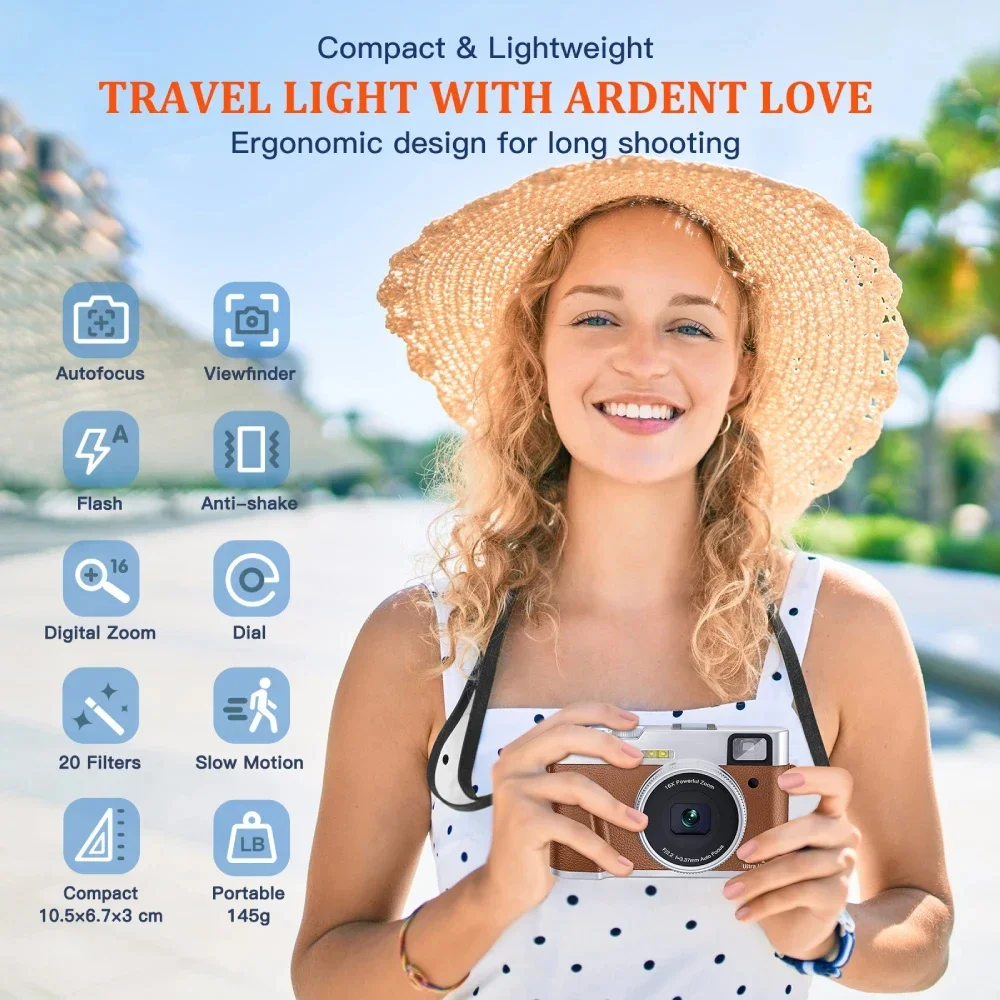 كاميرا رقمية 4K بتركيز تلقائي كاميرا تسجيل فيديو بدقة 48 ميجابكسل ليوتيوب وكاميرا فيديو مضادة للاهتزاز مع فلاش عدسة الكاميرا وبطاقة 32 جيجا