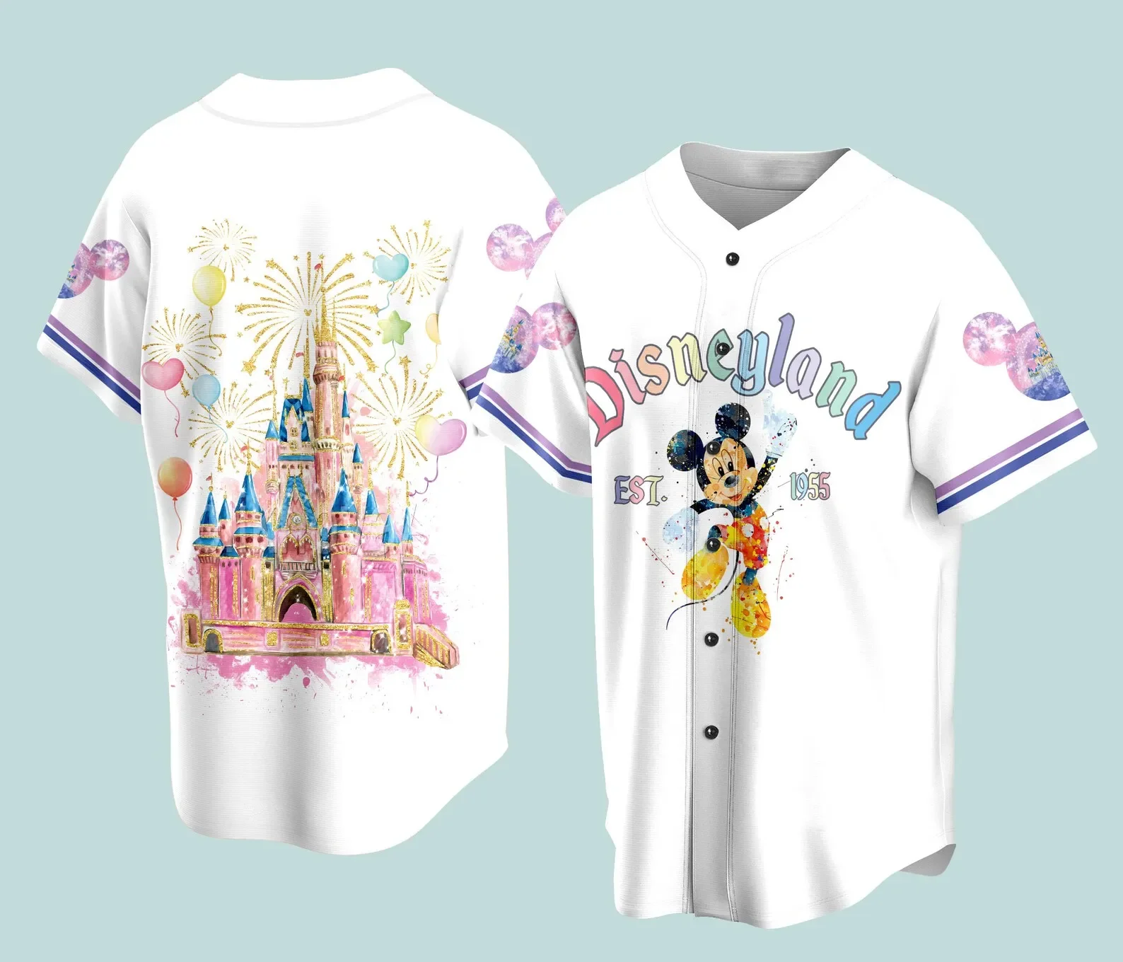 New Disney 50th Anniversary Mickey Mouse Black Rainbow Unisex Cartoon Custom Baseball Jersey Personalized Shirt Men Women