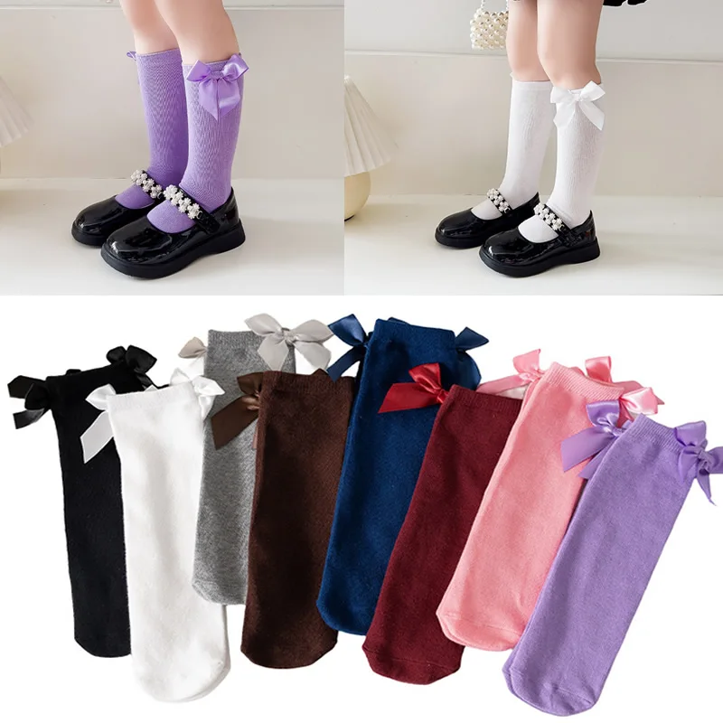

Girl Dance Socks New Breathable Winter Compression Stocking Casual Bowknot Red Socks Sweat-absorbing Calf Socks Baby