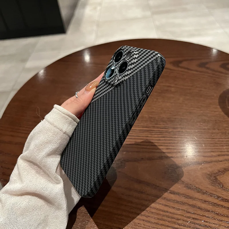 carbon fibre phone case for iphone 17 16 15 14 13 12 11 pro max hard back cover for iphone x xs max Ultra thin camera protection - náhled 3